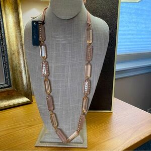 JCrew 30 inch necklace with pale pink acrylic stones with grosgrain tie.